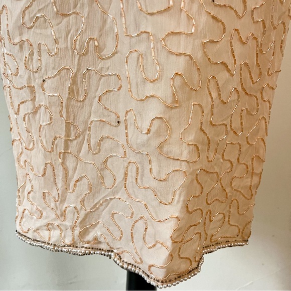 Vintage Lew Magram Peach Silk Beaded Cocktail Dress Medium - Picture 7 of 11